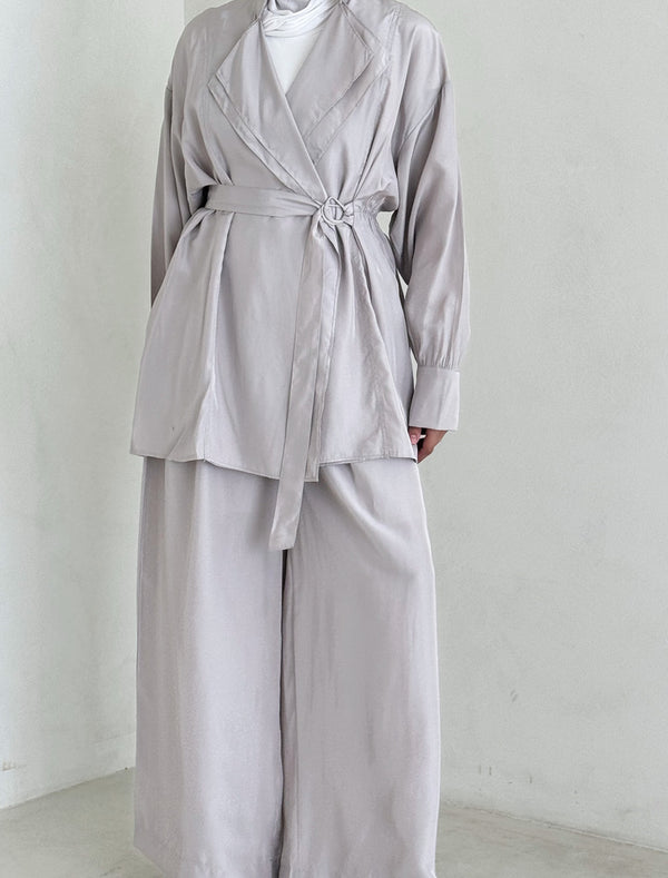Double Collared Top Pants 2PC Set