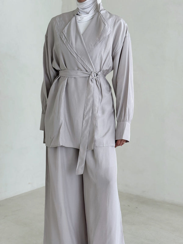 Double Collared Top Pants 2PC Set