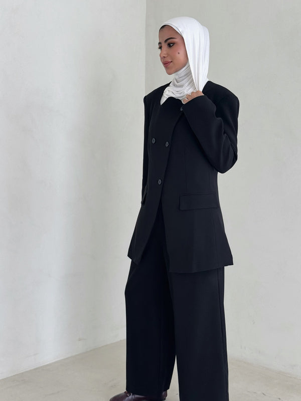 Irregular Round Neck Black 2PC Sets