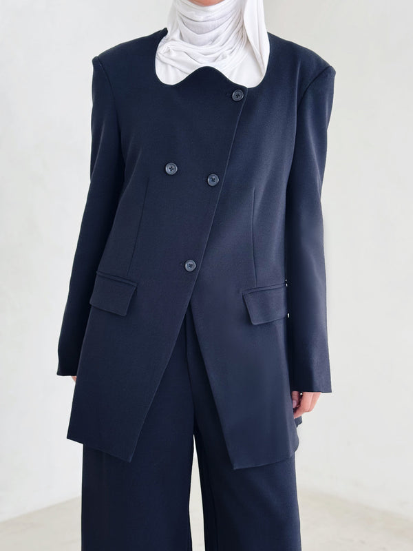 Irregular Round Neck Black 2PC Sets