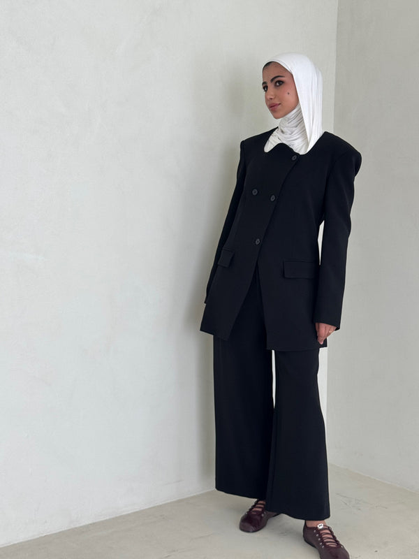 Irregular Round Neck Black 2PC Sets