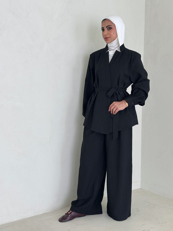 Belted Collarless 2PC Set