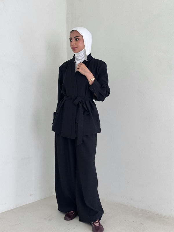 Belted Collarless 2PC Set