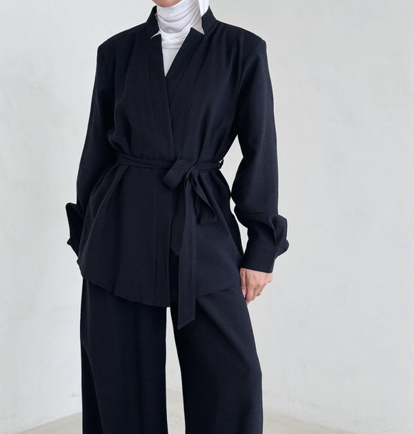 Belted Collarless 2PC Set