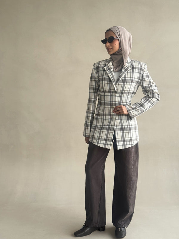 Belted Plaid Collared Shirt