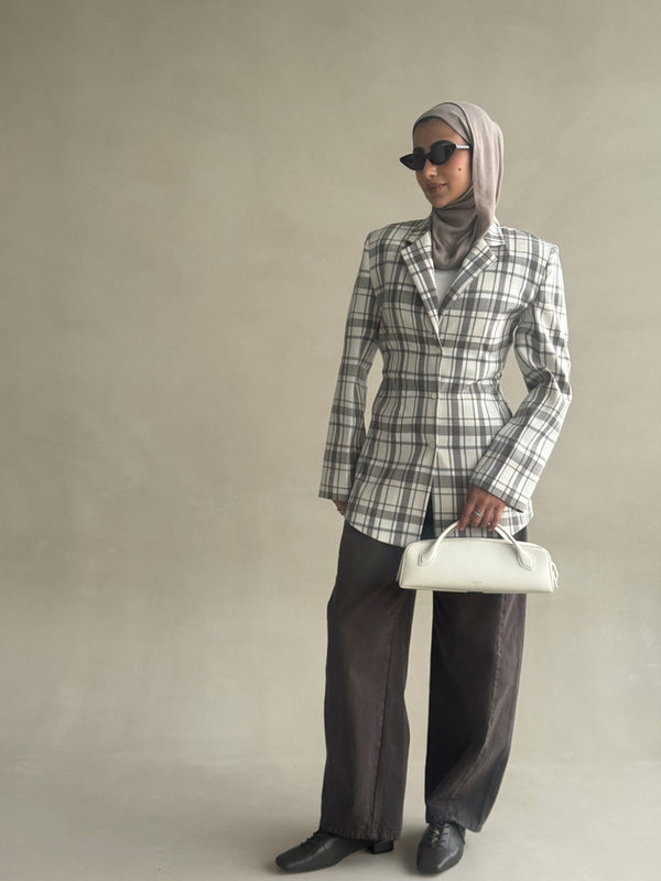 Belted Plaid Collared Shirt