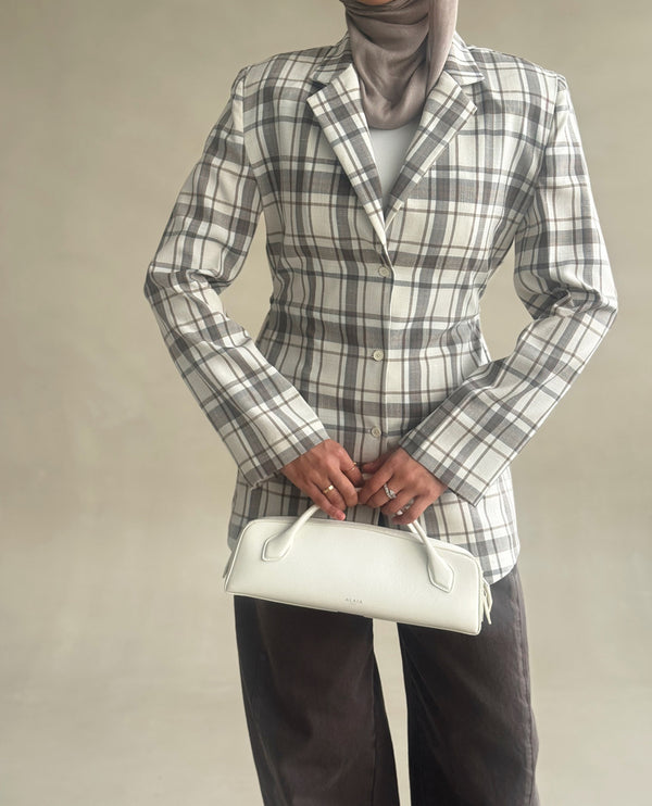 Belted Plaid Collared Shirt