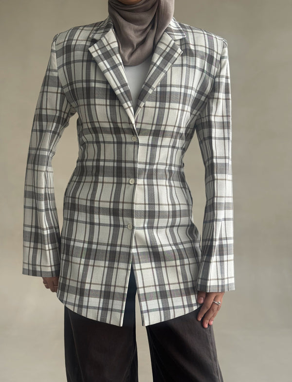 Belted Plaid Collared Shirt