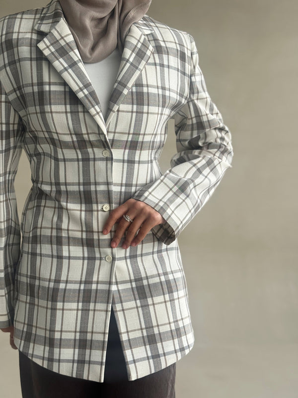 Belted Plaid Collared Shirt
