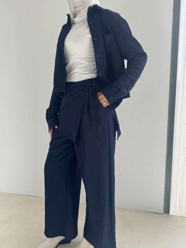 Shirt Lace Up Waist Wrap Pants Set