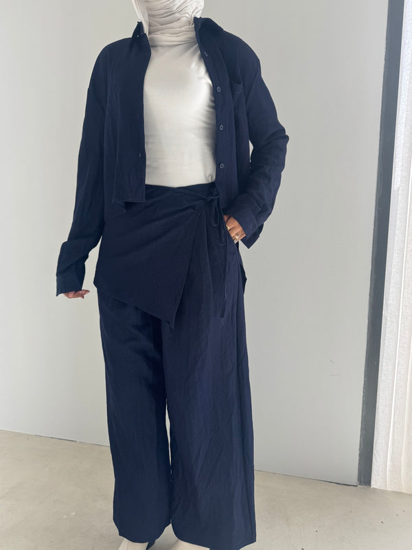Shirt Lace Up Waist Wrap Pants Set