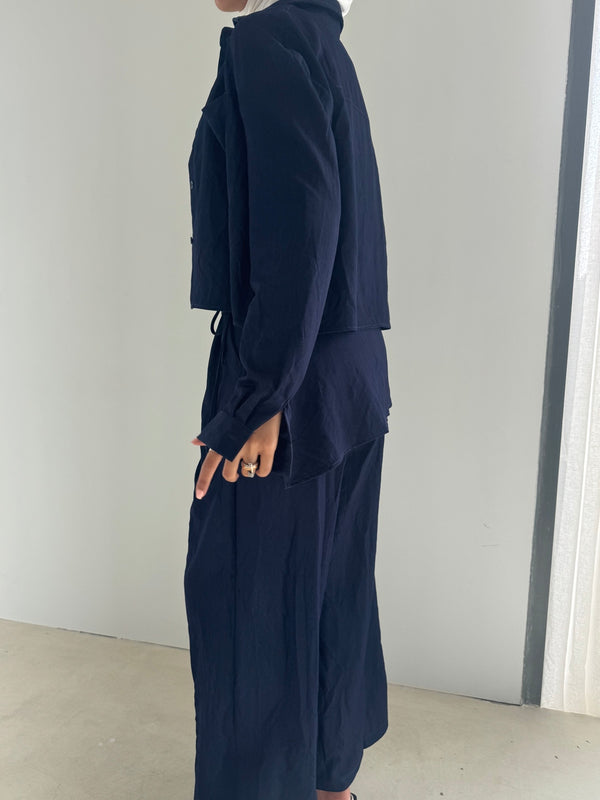 Shirt Lace Up Waist Wrap Pants Set