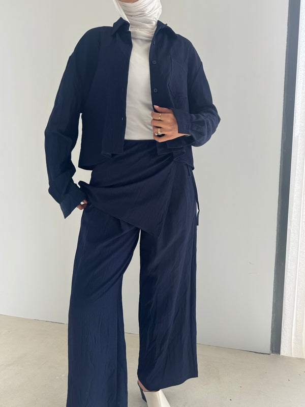 Shirt Lace Up Waist Wrap Pants Set