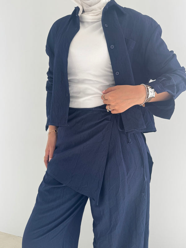 Shirt Lace Up Waist Wrap Pants Set