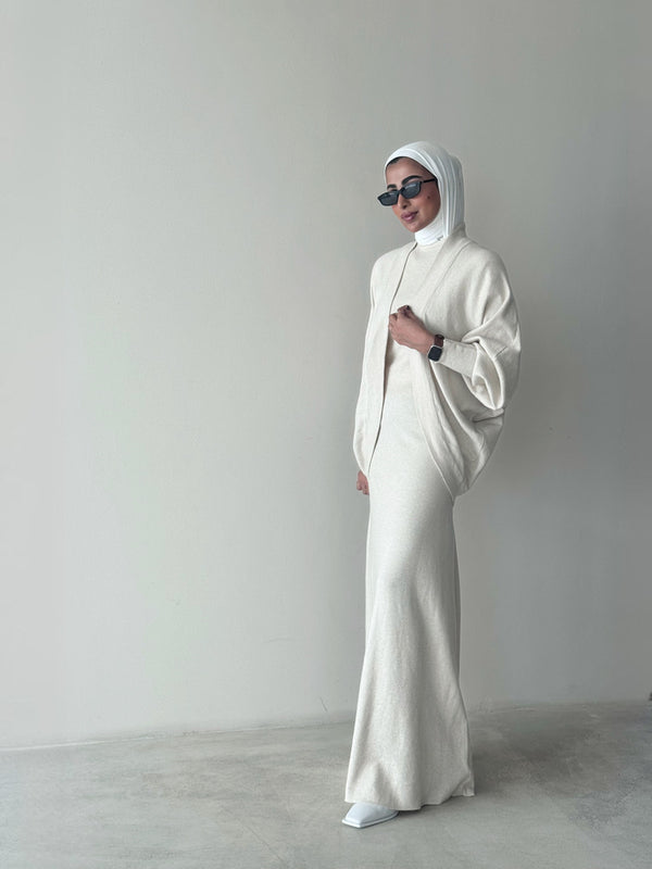Knitted Batwing Sleeve  + Dress 2PC Set