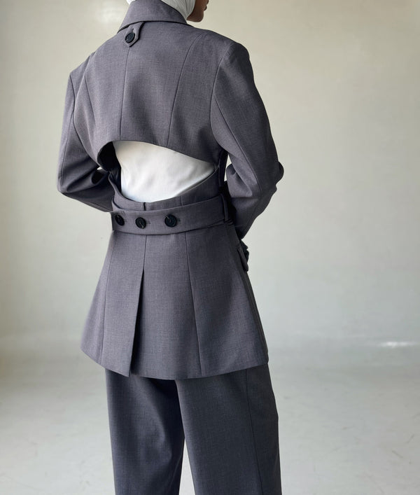 Back Hollow Out  Blazer Pants 2PC Set