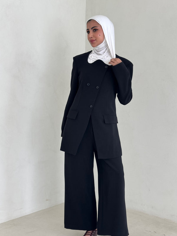Irregular Round Neck Black 2PC Sets