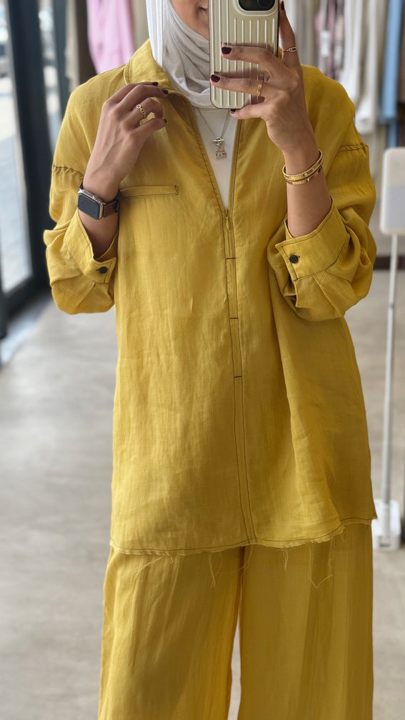 Linen Stand Collar Stitched Sets
