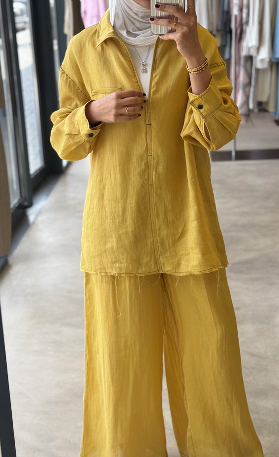 Linen Stand Collar Stitched Sets
