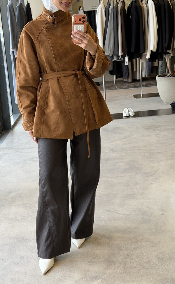 Buckle Neck Suede Jacket