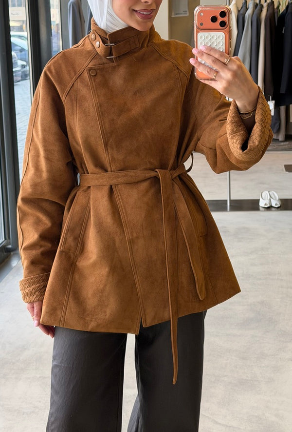 Buckle Neck Suede Jacket