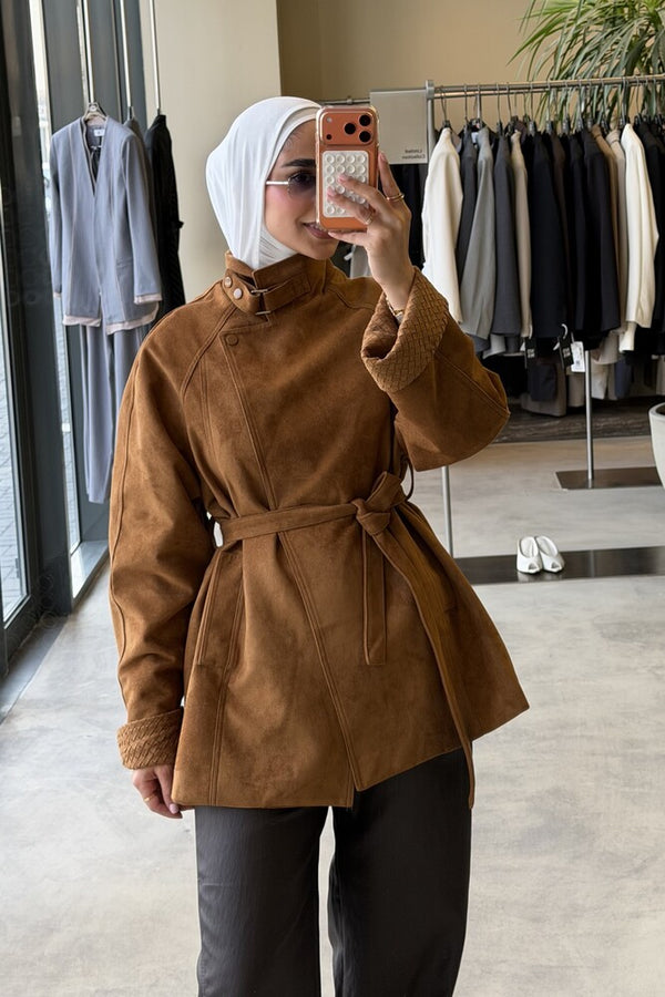 Buckle Neck Suede Jacket