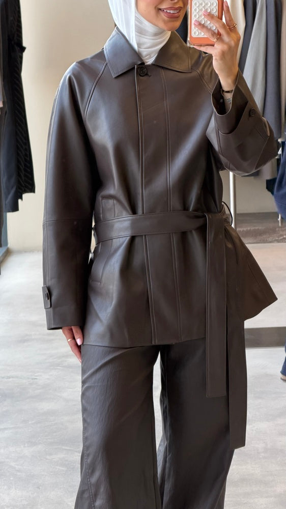 Waist Belt Leather Jacket
