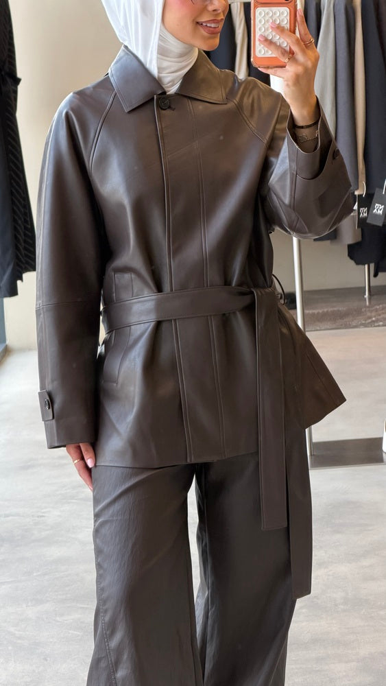 Waist Belt Leather Jacket