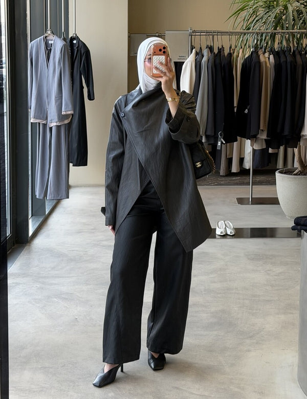 Huge Lapel  Leather Belted Jacket