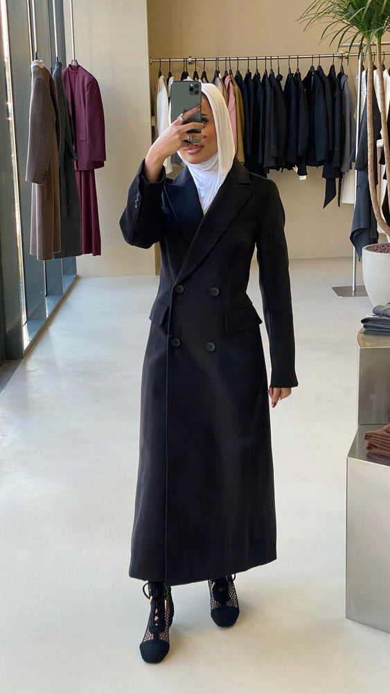 Split Back Hem Woolen Overcoatالسترات الخارجية / البليزرات الطويلة