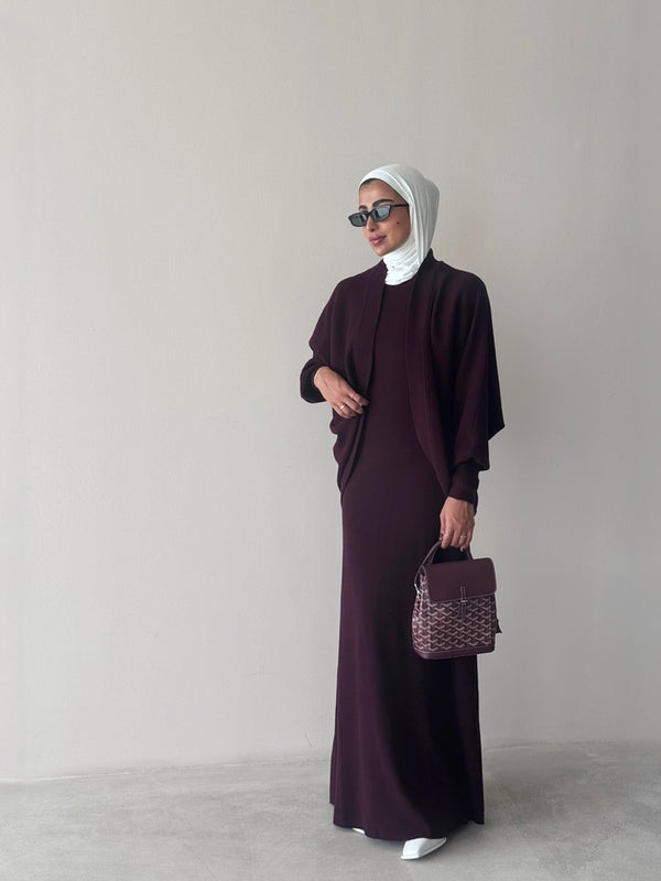 Knitted Batwing Sleeve  + Dress 2PC Set