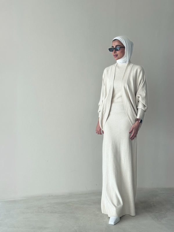 Knitted Batwing Sleeve  + Dress 2PC Set