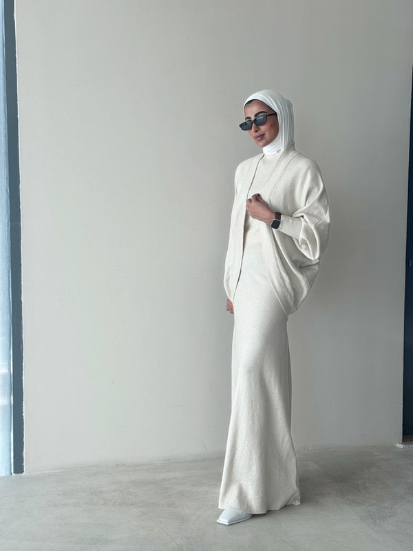 Knitted Batwing Sleeve  + Dress 2PC Set