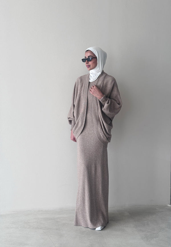 Knitted Batwing Sleeve  + Dress 2PC Set