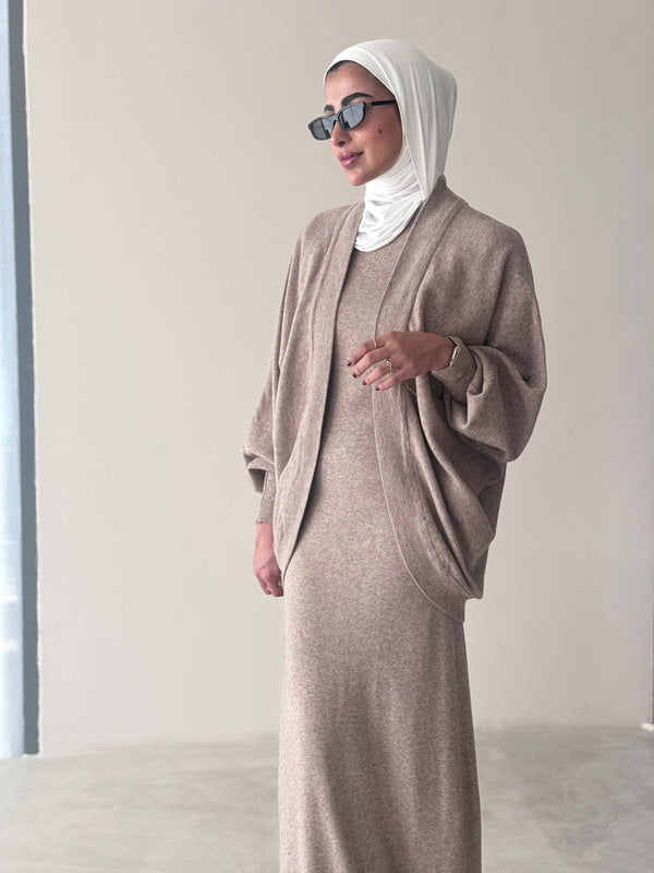 Knitted Batwing Sleeve  + Dress 2PC Set