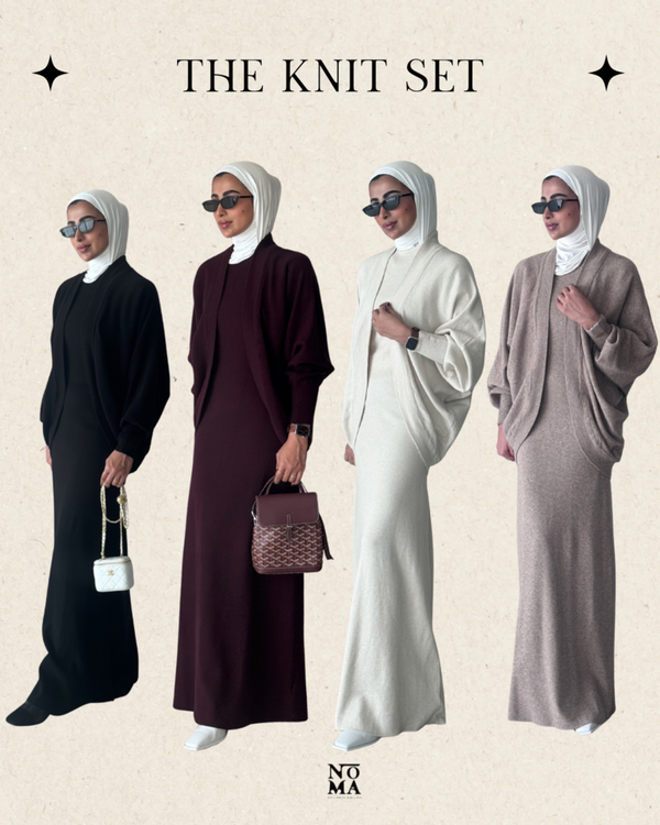 Knitted Batwing Sleeve  + Dress 2PC Set