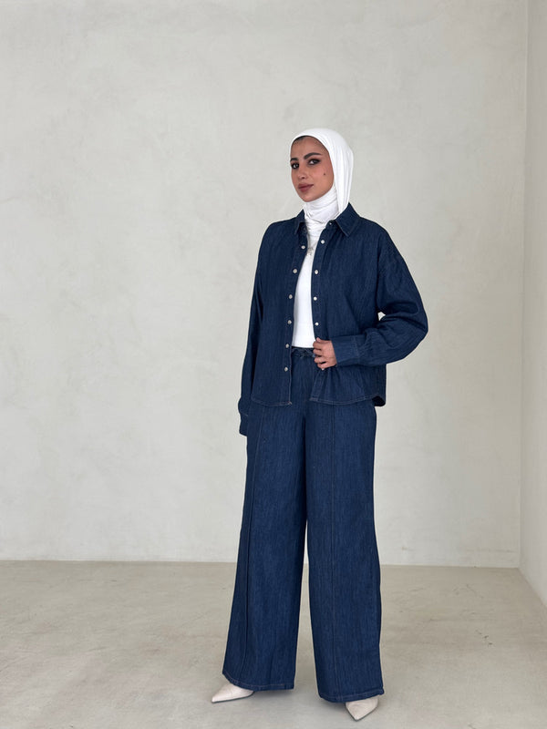 Soft Denim Silver Buttoned 2PC Set