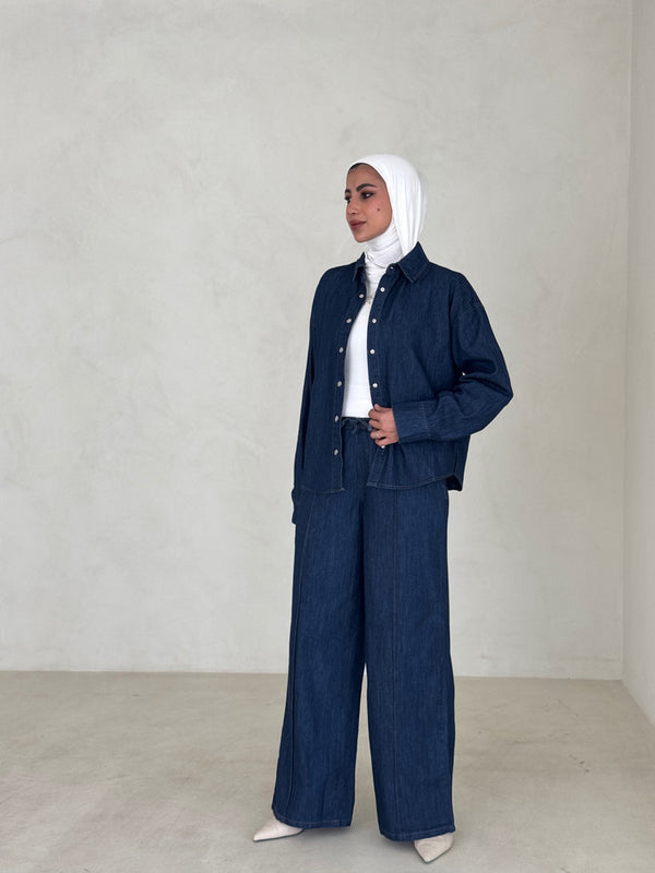 Soft Denim Silver Buttoned 2PC Set