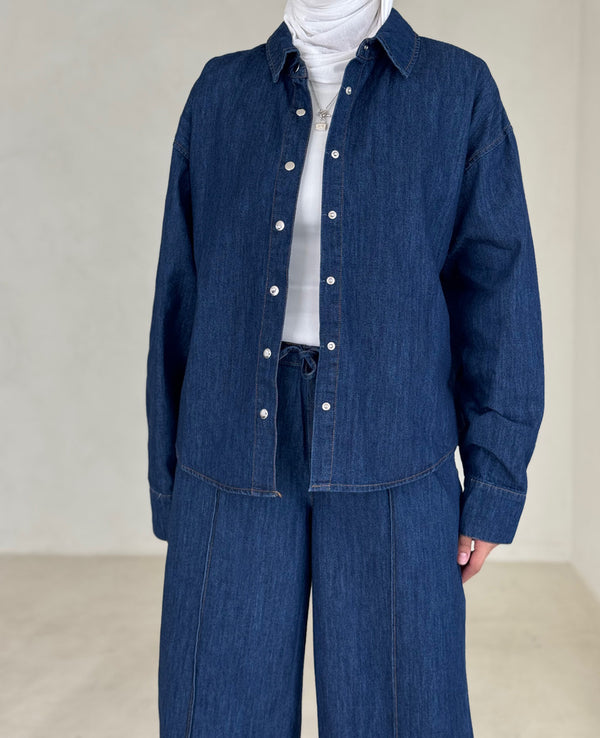 Soft Denim Silver Buttoned 2PC Set