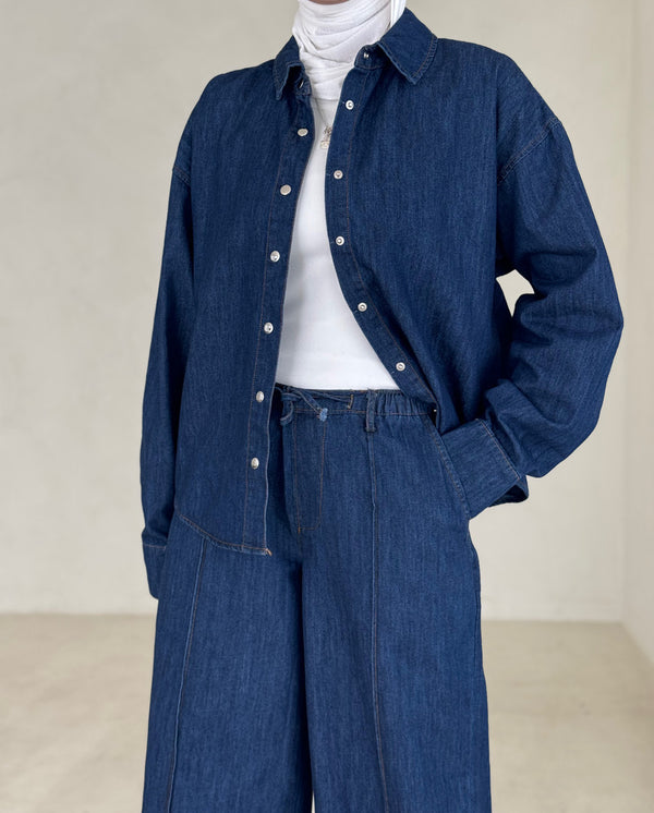 Soft Denim Silver Buttoned 2PC Set