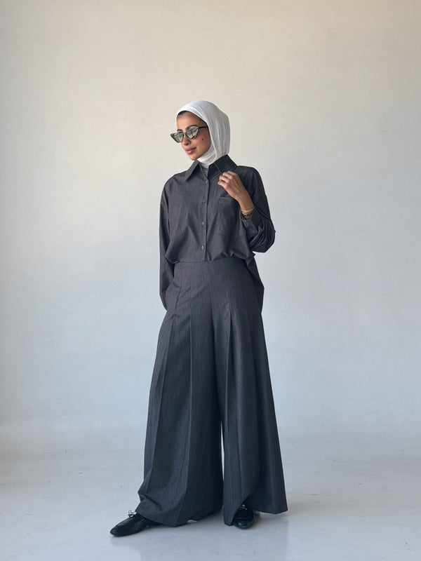 Chiffon Shirt and Wide Leg Pants 2PC Setملابس كاملة / أطقم