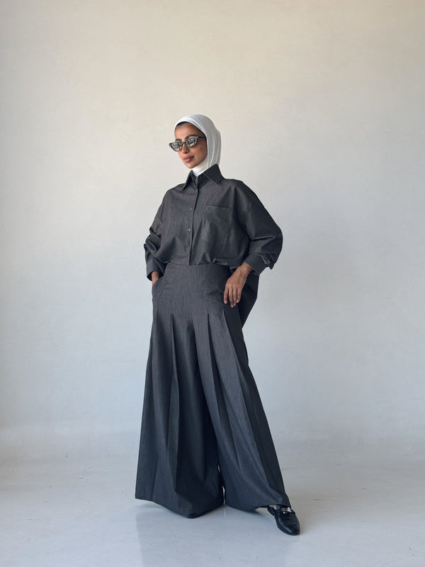 Chiffon Shirt and Wide Leg Pants 2PC Setملابس كاملة / أطقم