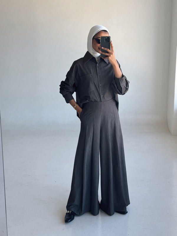 Chiffon Shirt and Wide Leg Pants 2PC Setملابس كاملة / أطقم