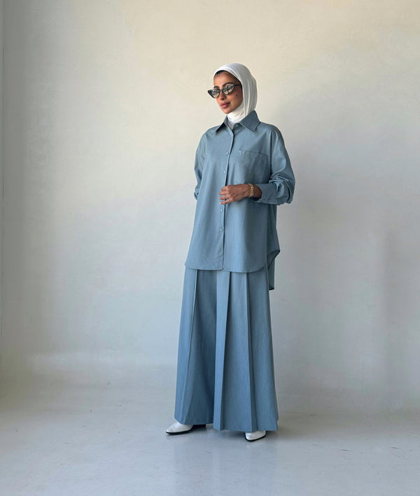 Chiffon Shirt and Wide Leg Pants 2PC Setملابس كاملة / أطقم