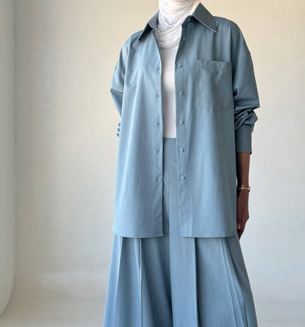 Chiffon Shirt and Wide Leg Pants 2PC Setملابس كاملة / أطقم