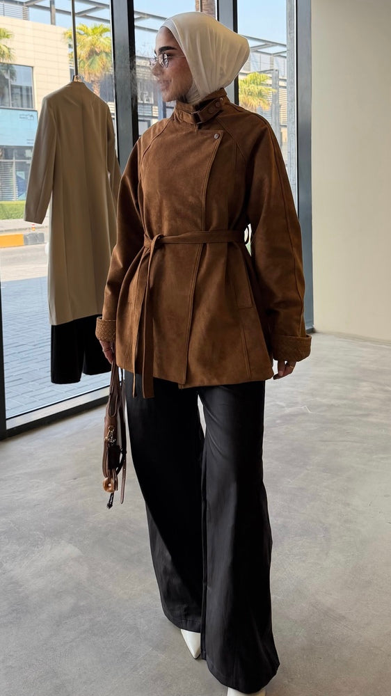 Buckle Neck Suede Jacket