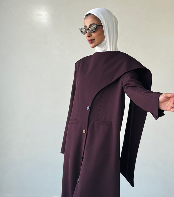 Scarf Collar Long Blazer  السترات الخارجية / المعاطف