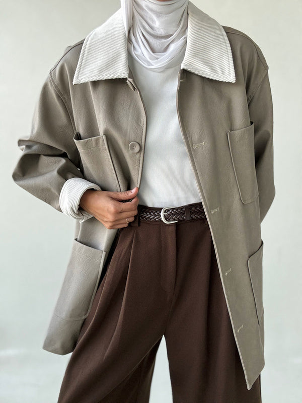 CORDUROY COLLARED LEATHER JACKET