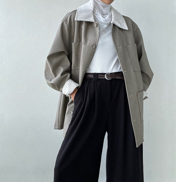 CORDUROY COLLARED LEATHER JACKET
