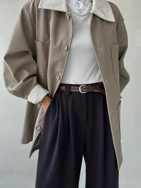 CORDUROY COLLARED LEATHER JACKET